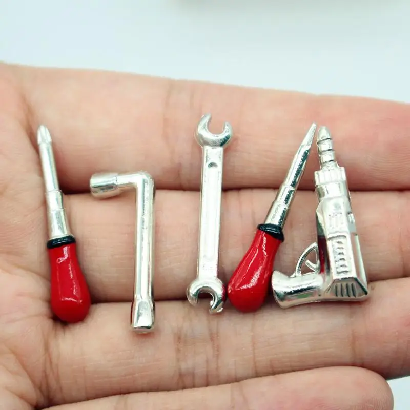 Dollhouse Drill Repair Tool Wrench Five-Piece Set Miniatures Model Accessories Of Doll House Decor Kids Pretend Play Toys Gifts