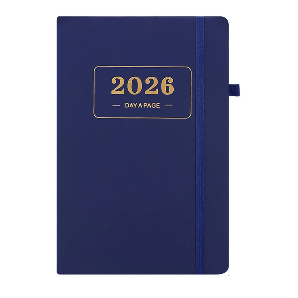 PU Leather A5 Planner Notebook Waterproof 2026.1.1-2026.12.31 Agenda Notepad 180-degree Flip Elastic Band