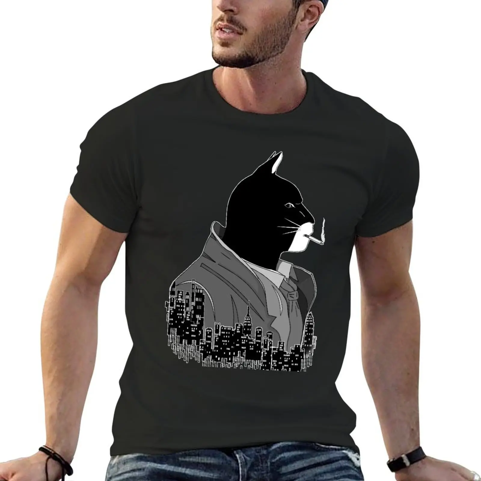 Blacksad Night City black and white noire T-Shirt quick drying kawaii clothes oversized t shirt men