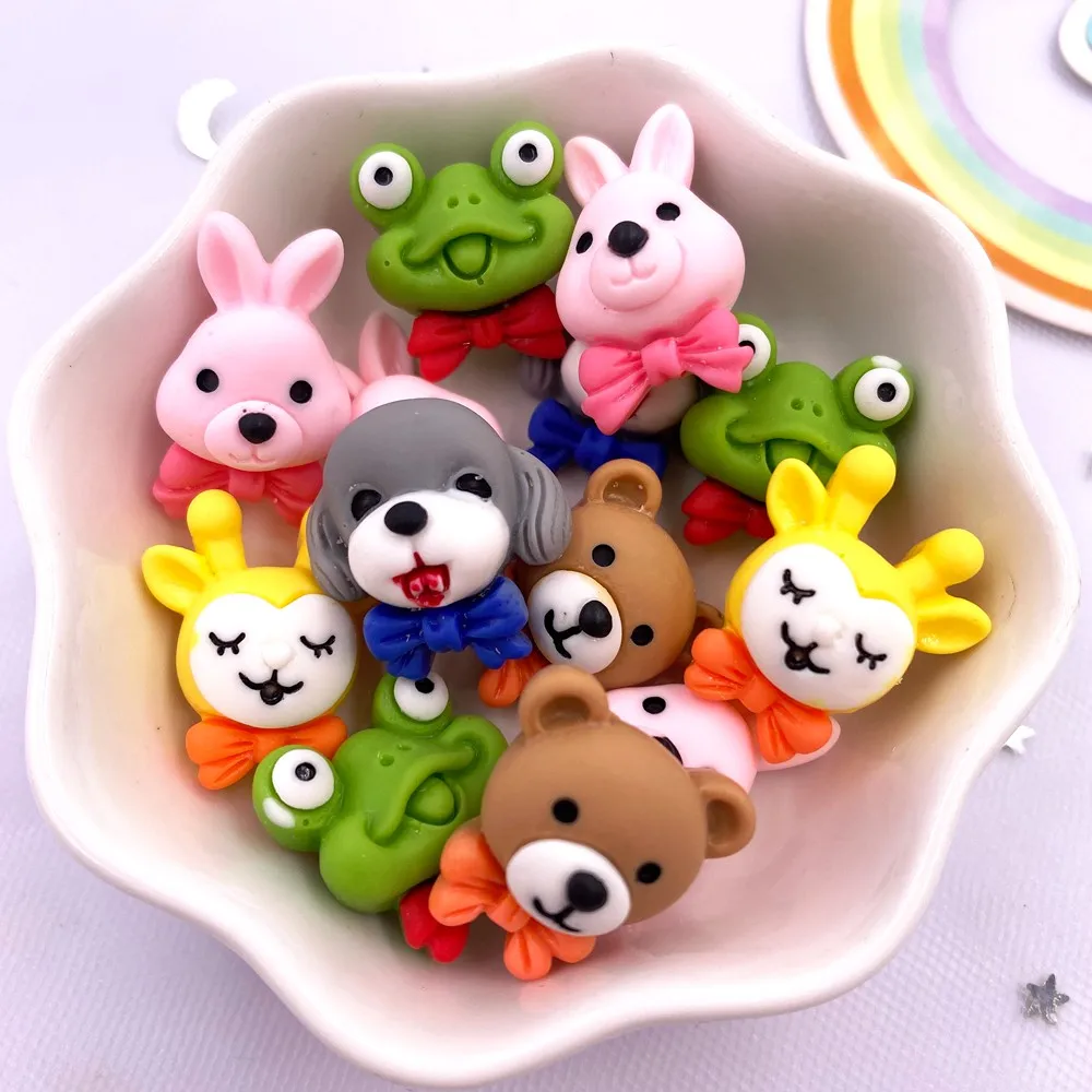 Resin Frog Rabbit Elk Bear Dog Flatback Cabochon Stone Figurines Appliques Home Decor Crafts 10pcs DIY Christmas Scrapbook OM375