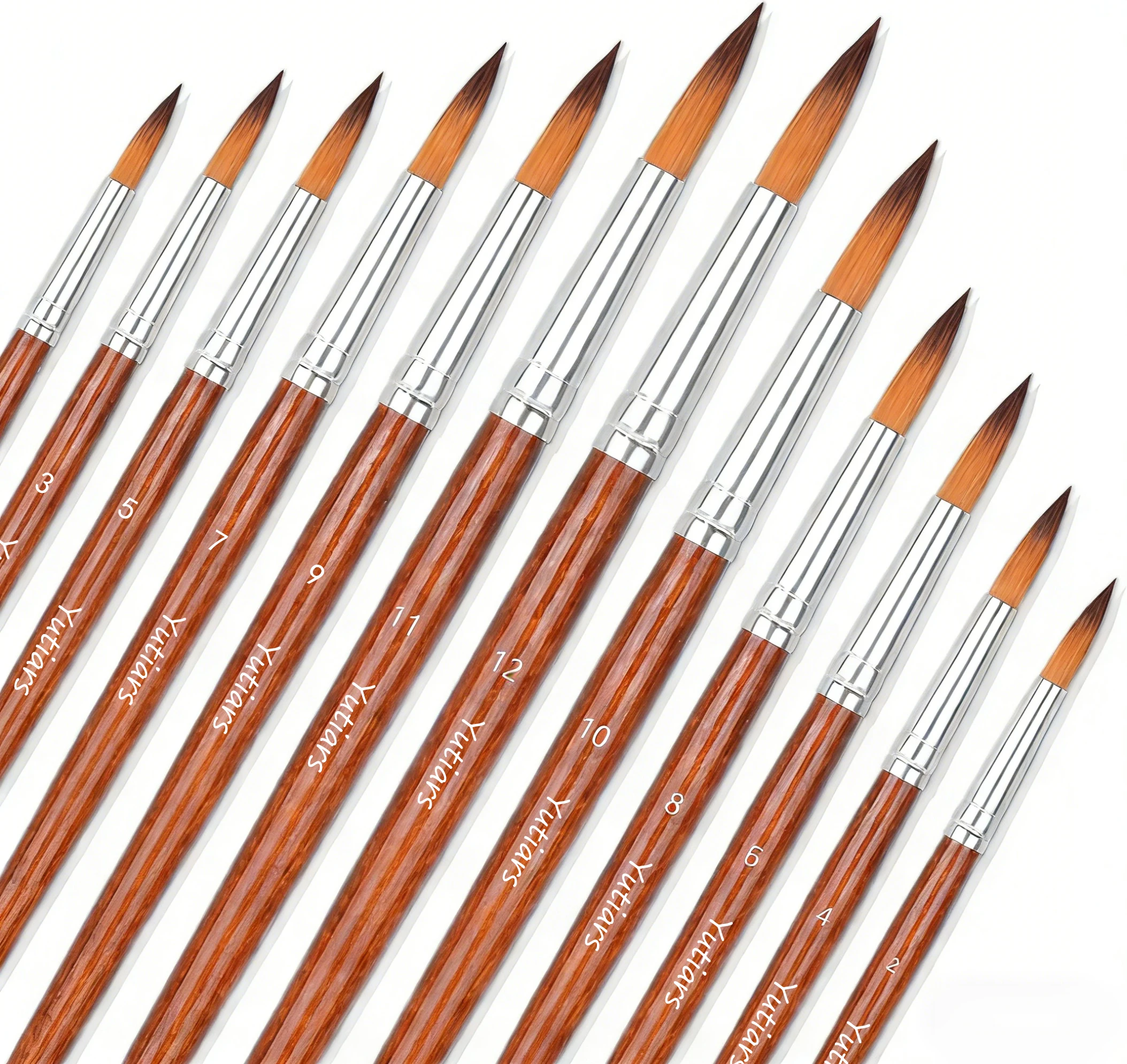 

12 шт., профессиональная деревянная ручка, нейлоновый набор кистей для рисования волос, круглый заостренный кончик для DIY, акриловая акварель, масло, боди-арт, живопись