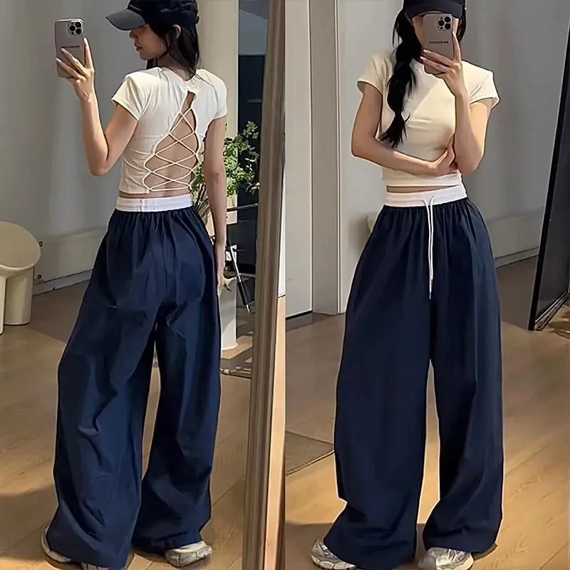

High Waist Wide Leg Pants Loose Casual Trousers 2026 New Summer Elastic Waist Comfy Pants for Women Hot Sale