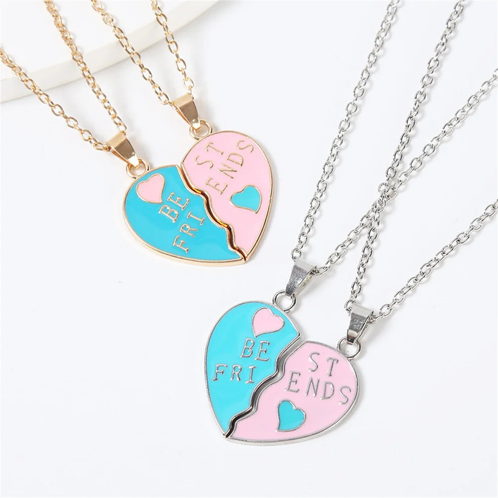 2 Pcs/Set Best Friends Pendant Necklace Broken Love Heart Women Chain Choke BFF Good Friendship Necklaces Jewelry Gifts