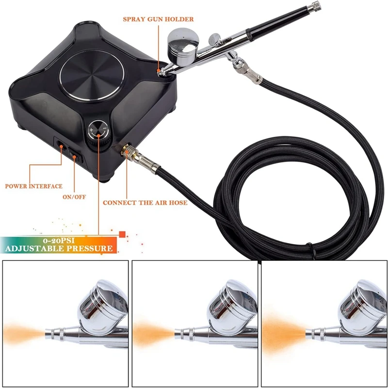 40PSI Adjustable Output Airbrush Kit Dual Actionair Brush Compressor Kit For Painting Makeup Decoration Art Craft Easy To Use