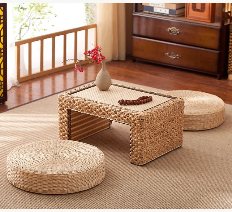 

Japanese Tatami Table and Chair Set Futon Cushion Meditation Supplies Bedroom Living Room Balcony Rattan Table