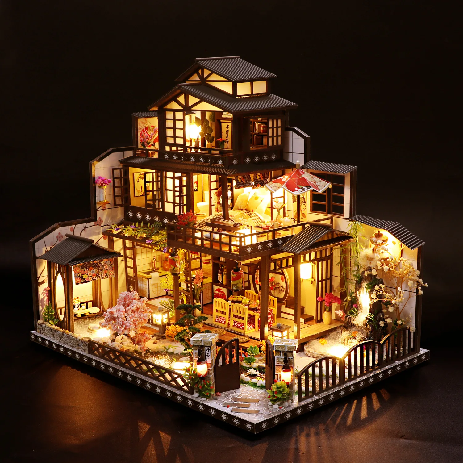 

DIY Wooden Doll Houses Japanese Casa Miniature Building Kits with Furniture Led Large Villa Dollhouse for Adults Birthday Gifts