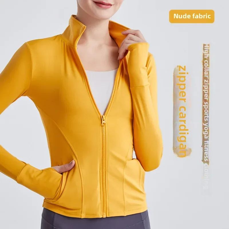 

2024 Spring Summer New Women's Long Sleeve Yoga Suit Stand Collar Zip-up Sports Jacket Running Fitness Top