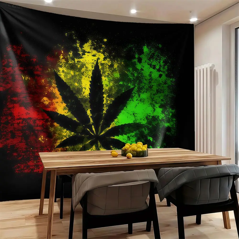 Reggae Rasta Weed Leaf Tapestry Wall Hanging Digital Print Wall Tapestry Backdrop Decor for Bedroom Dorm Living Room