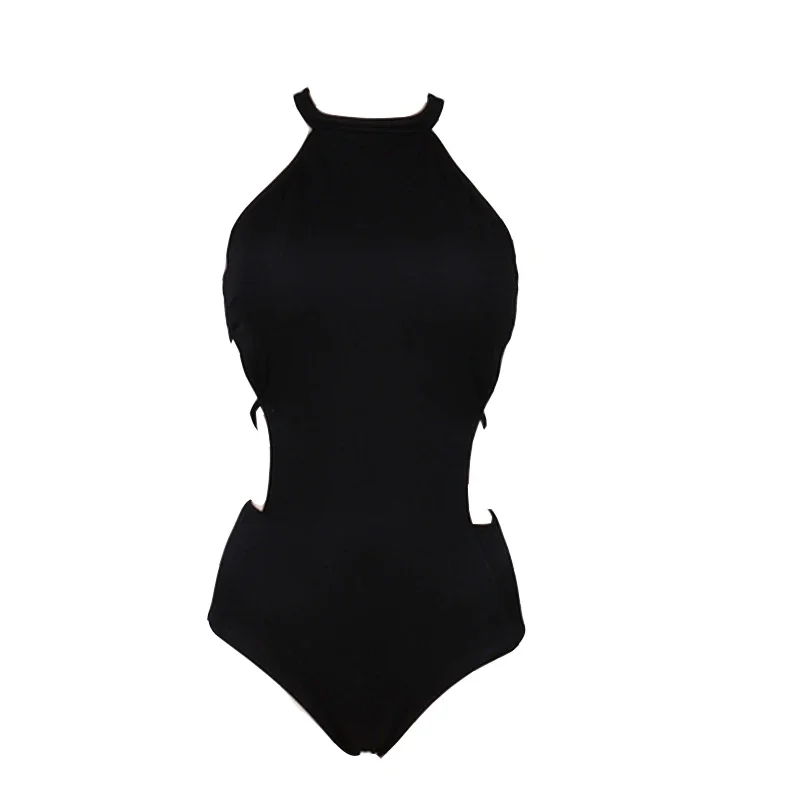 Wisuwore Sexy Swimsuit Halter One Piece Suit Black Open Back Slim Monokini Bathing Suit Swimming Wear Holiday Beachwear