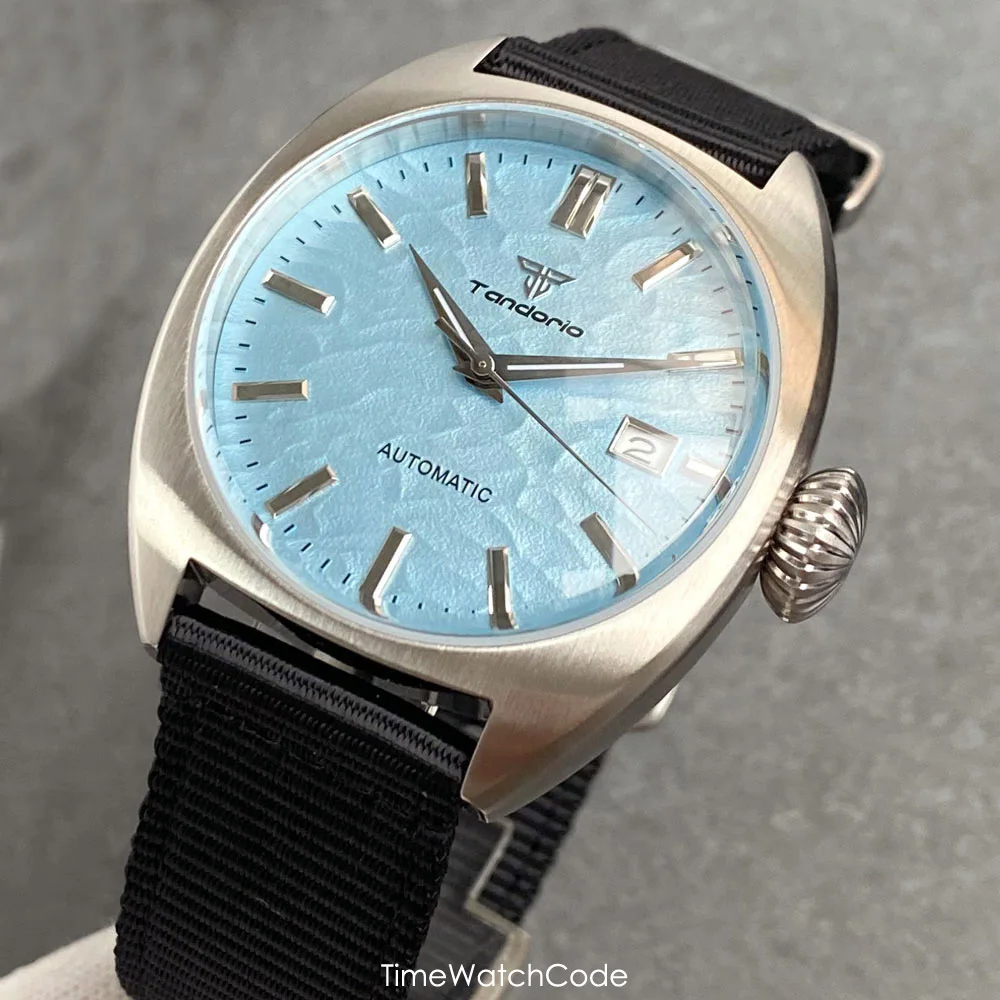Tandorio Diving NH35 Movement Turtle Automatic Watch for Men Blue Texture Dial Military 20Bar Waterproof Domed Sapphire 40mm