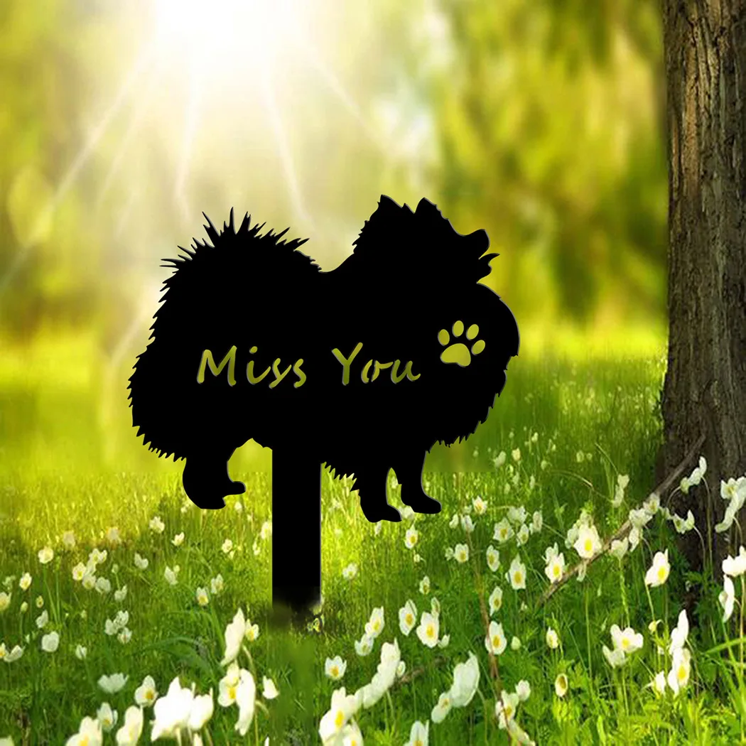 

Pomeranian creative silhouette outline hollow pet animal marking pile outdoor ground insert decorative plug-in modern art