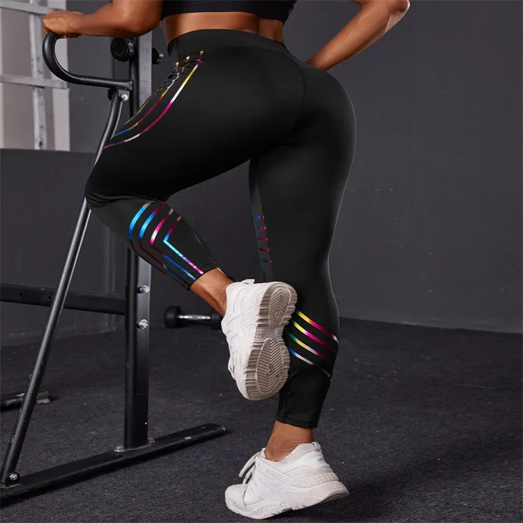 Black Seamless Gym Yoga Pants Fitness Women Striped Leggings Sexy Tights Push Up Trousers Girl High Waist Workout Sportswear XL