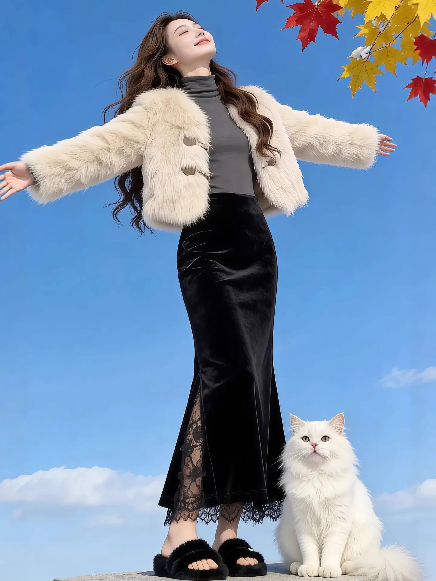 

Новая женская юбка А-силуэта с высокой талией, облегающая, с боковым разрезом, из бархата и кружева, с пэчворком, маленький размер, весна 2026