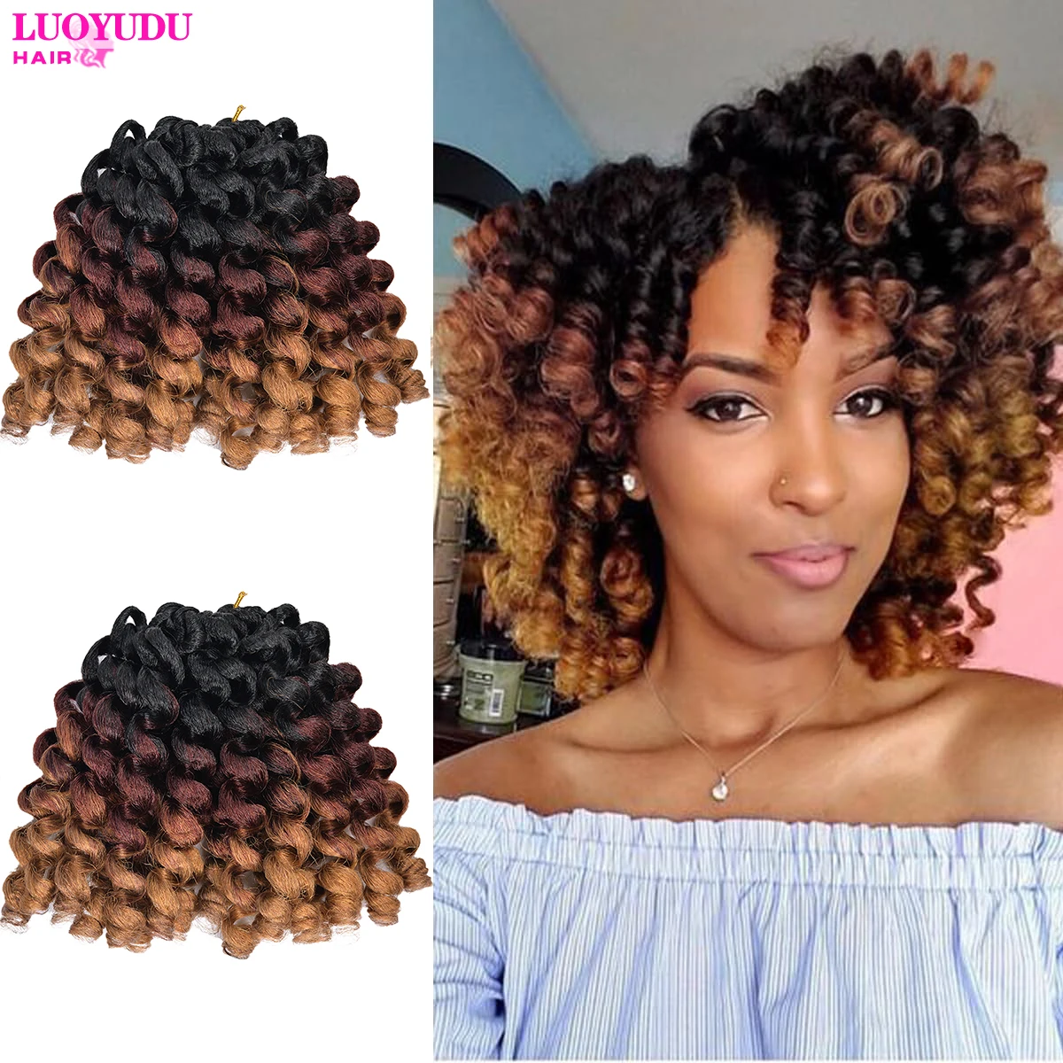 Synthetic Jumpy Wand Curl Crochet Braids Hair Jamaican Bounce For Africa Braiding Hair Extensions Pre-Twisted For Black Women