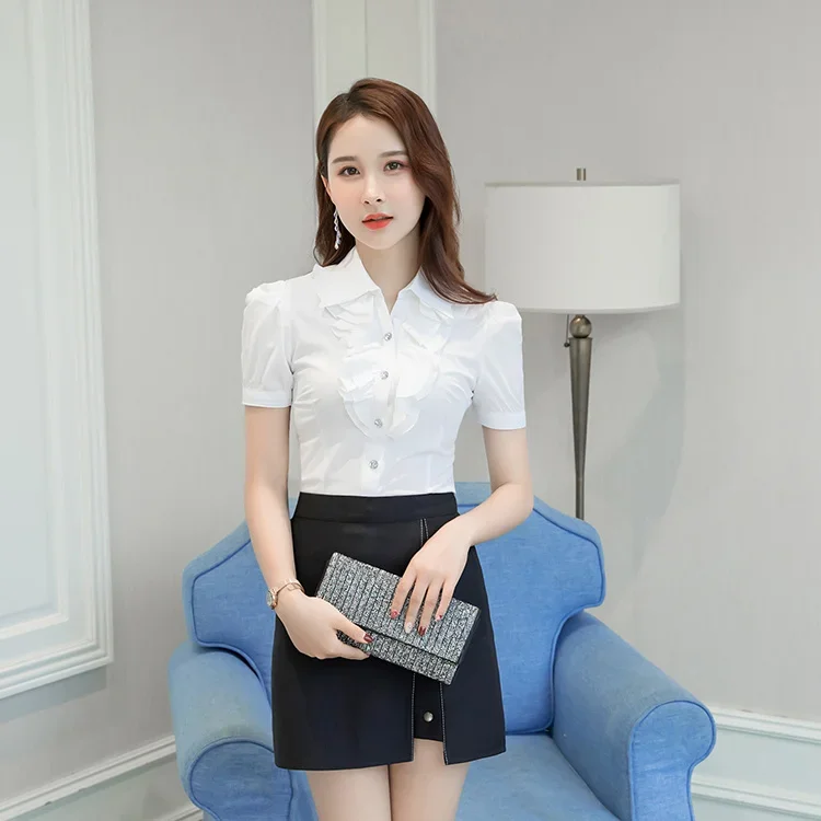 Purple White Summer Blouse Office Work Shirt Casual Tops Short Sleeve Shirts Oversized 5xl Women Blouses Chiffon Shirt Blusas