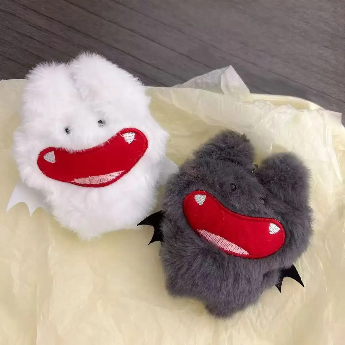 2pcs/set  Halloween Bat Plush Keychain Couple Soft Bat Doll Keyring Cute Bat Bag Pendant Decor Accessory Gift for Best Friend