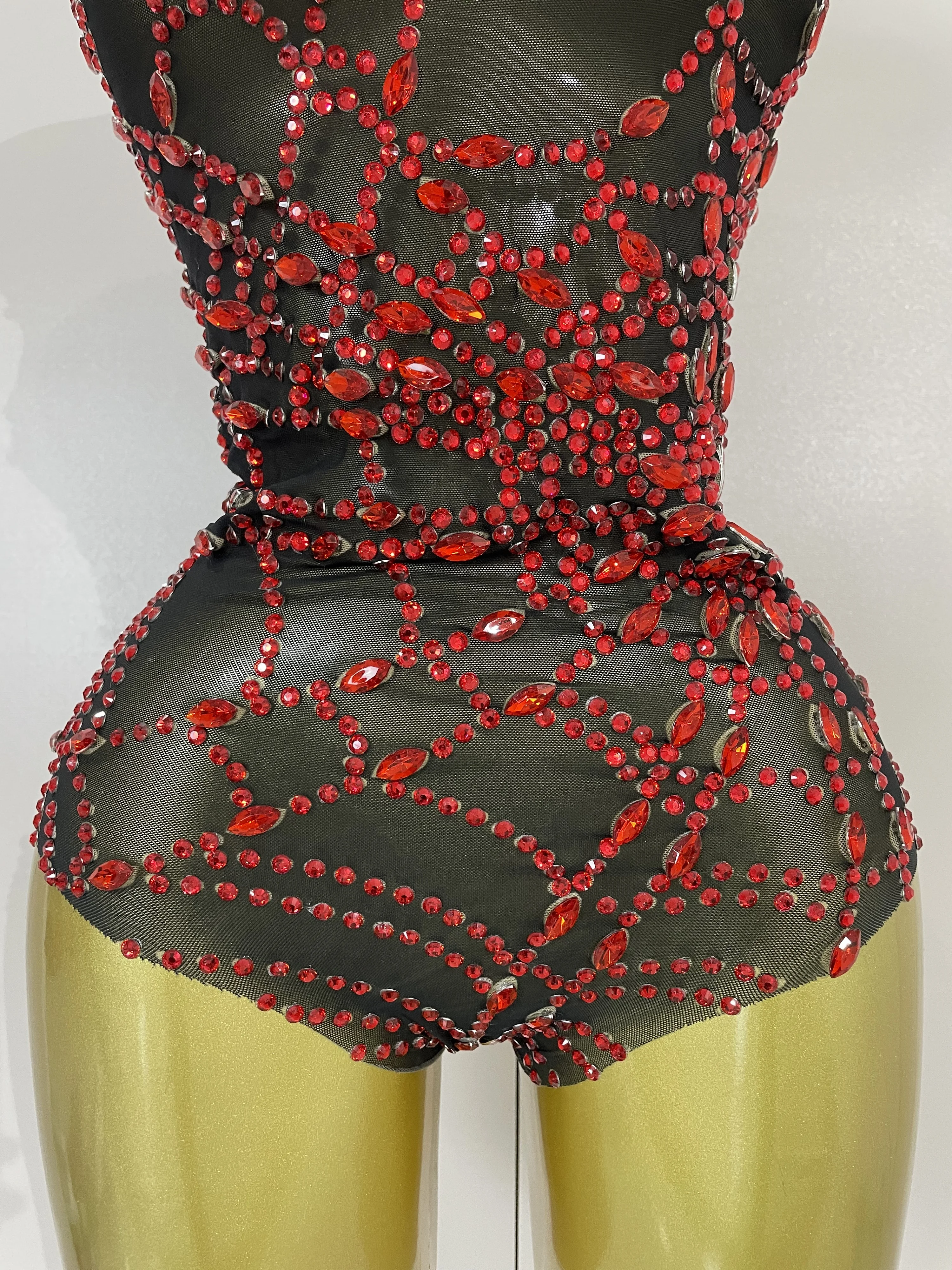 STOCK New Sexy Sparkly Diamonds Mesh Stretch Bodysuits Women Evening Nightclub Bar Party Show Gogo Dancer Clothing Stage Costume