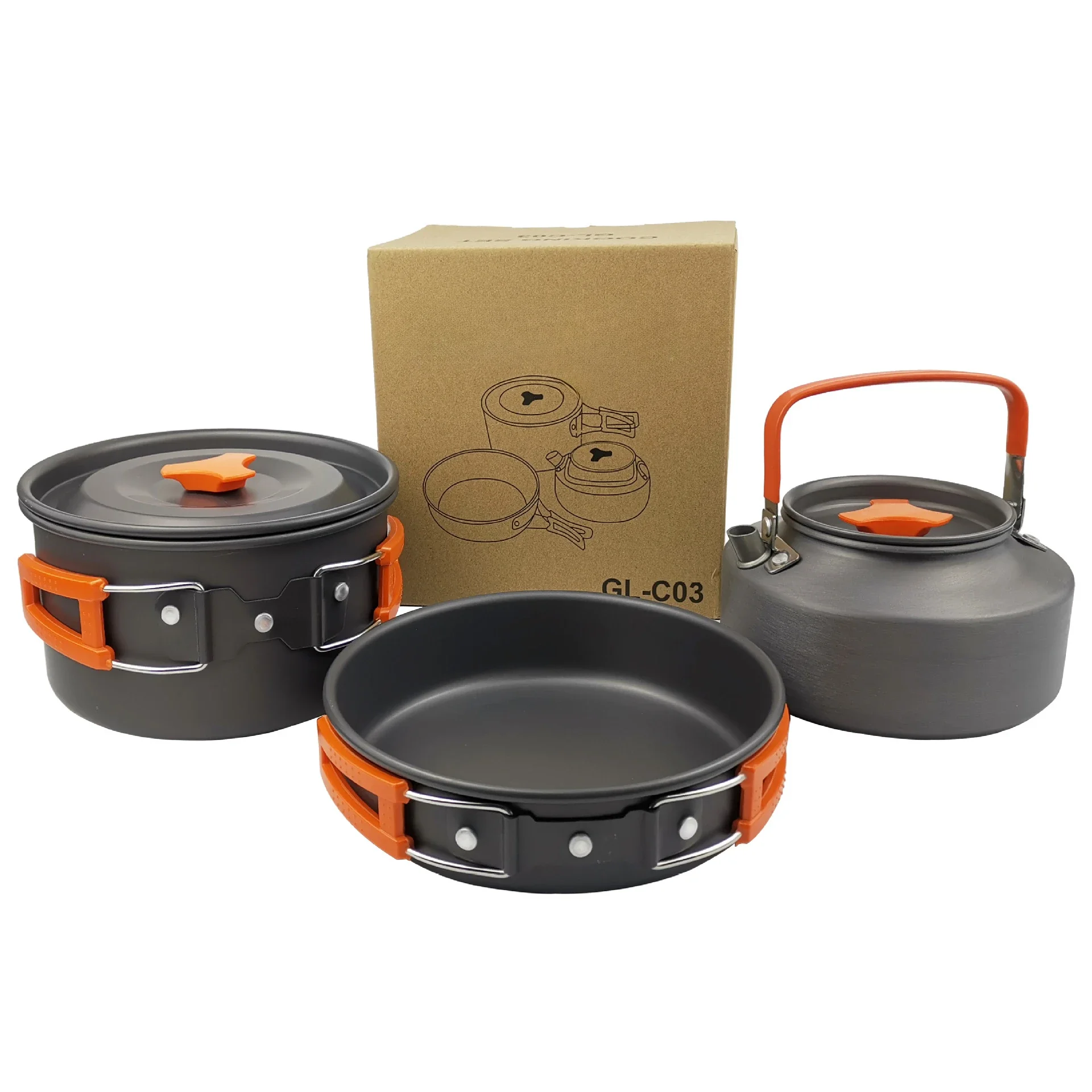 Pot teapot portable outdoor cooker set camping kettle pot three-piece set