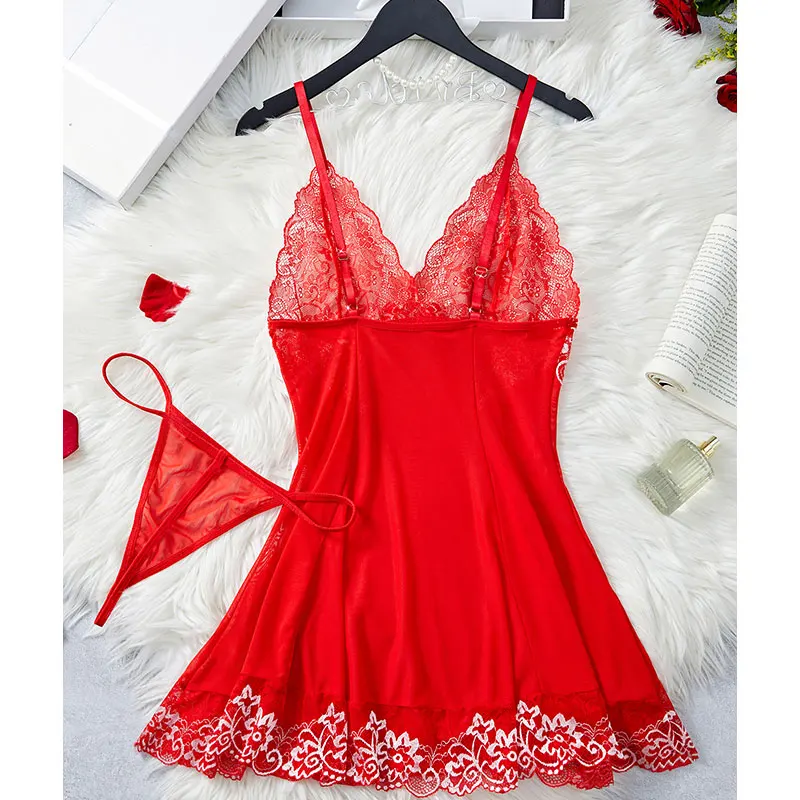 Fishnet Sleeveless Sexy Solid Slip Nightdress Contrast Lace Round Neck Backless Sleep Mini Dress Women's Sleepwear Dresses