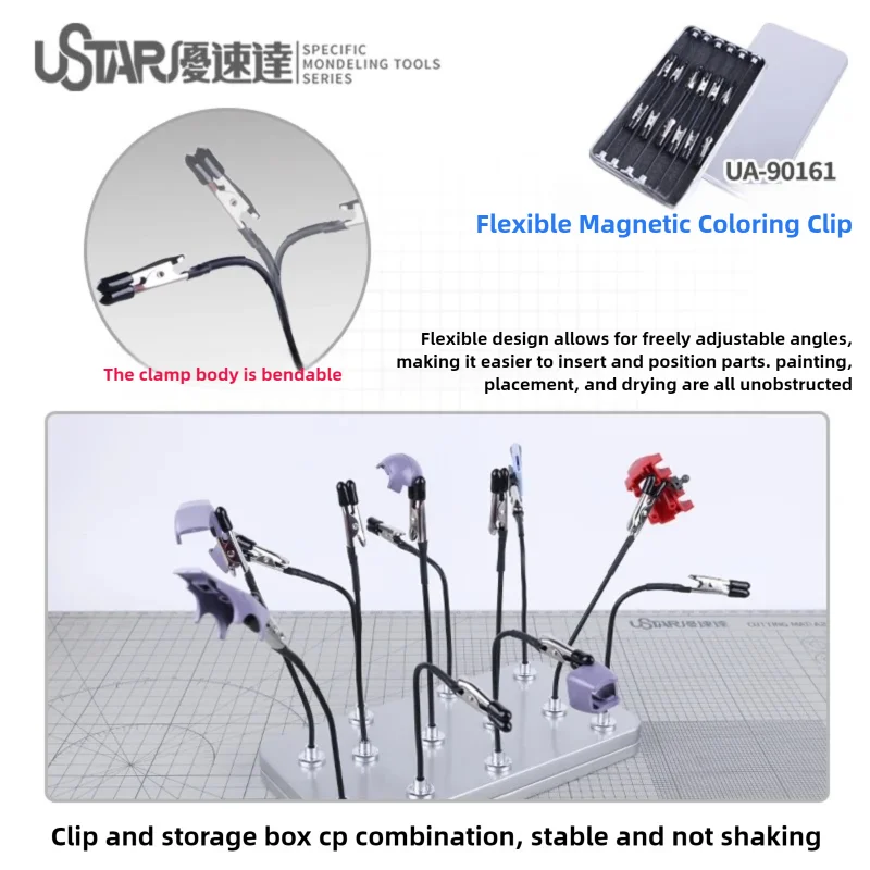 USTAR Magnetic Bendable Model Painting Clip Parts Drying Holder for Gundam Military Scale Hobby Spraying & Detail Finishing