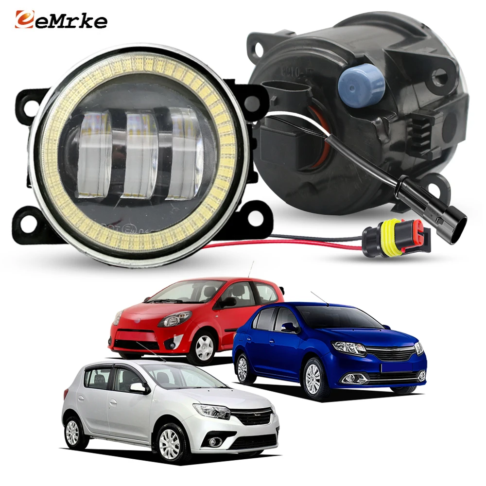 OEM Style Halogen LED Fog Lights For Renault Twingo Logan Sandero Stepway MCV With Lens Angel Eye DRL Daytime Running Lamp