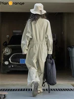HanOrange 2026 Spring Outdoor Silhouette Cargo Jumpsuit Women Loose Cargo Pants Female Bright Blue/Grayish Green - Image 2