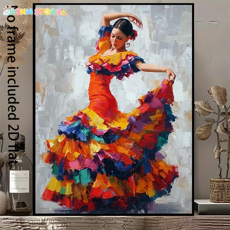 2027, 1pc Spanish Flamenco Dancer - Frameless Vertical Spanish Dance Canvas Painting Suitable for / Decor, Vibrant Flamenco S