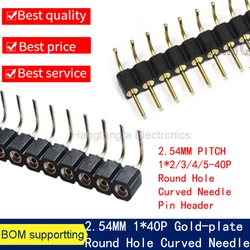 Round Hole 1x40P 1*40 Pin 2.54mm Single Row single pin curved Pin Header Connector Strip Curved Needle MALE FEMALE  5 6 8 10P40P