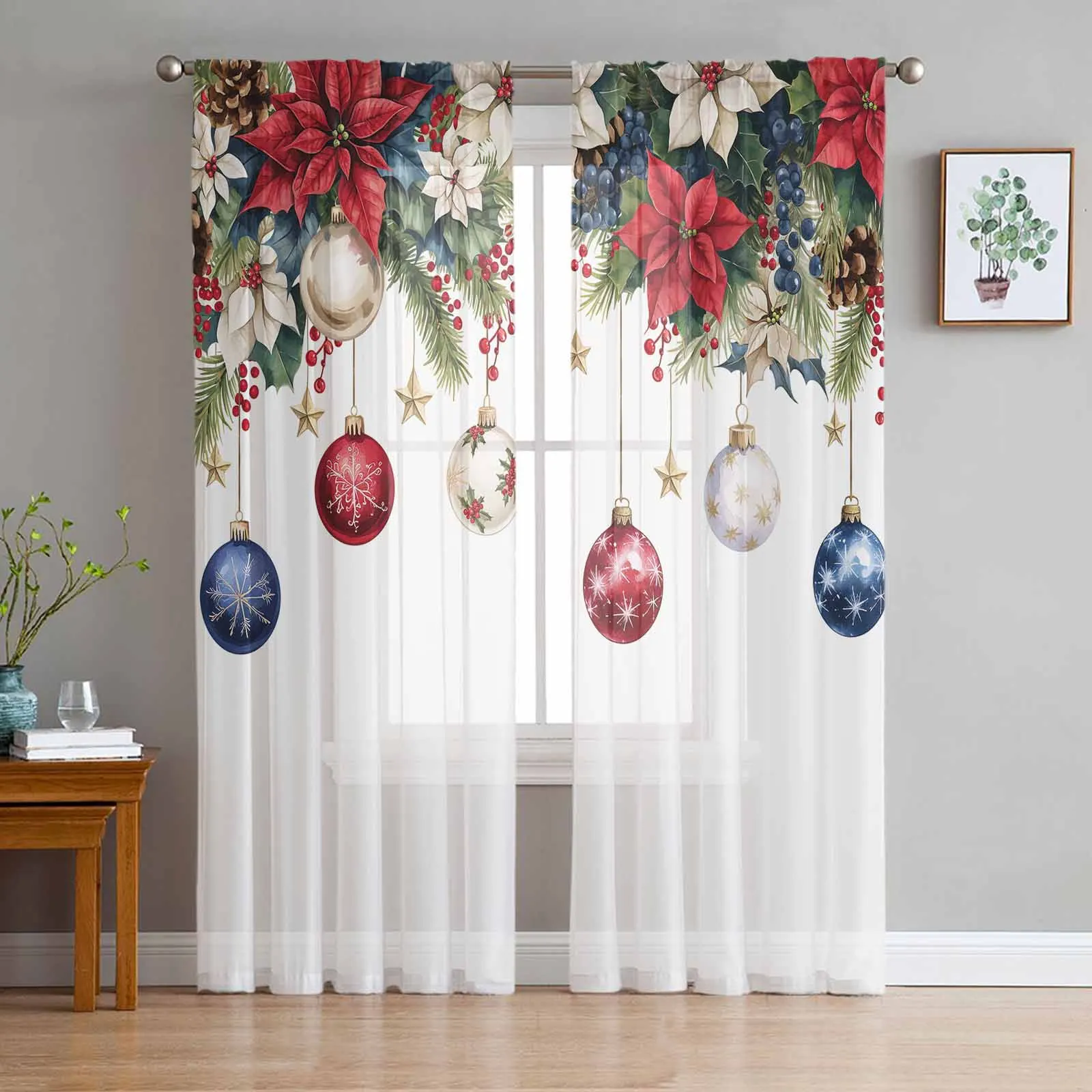 First Grade Redwood Leaves Berries  Sheer Curtains for Living Room Bedroom Home Hotel Decor Chiffon Tulle Curtains