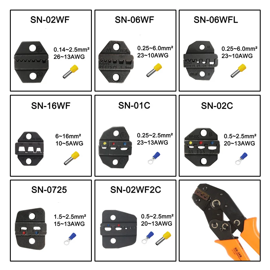 MINI EUROPE STYLE Die Sets for SN CRIMPING PLIER series hand crimping tool SN02WF SN06WF SN06WFL SN16WF SN01C SN02C SN0725