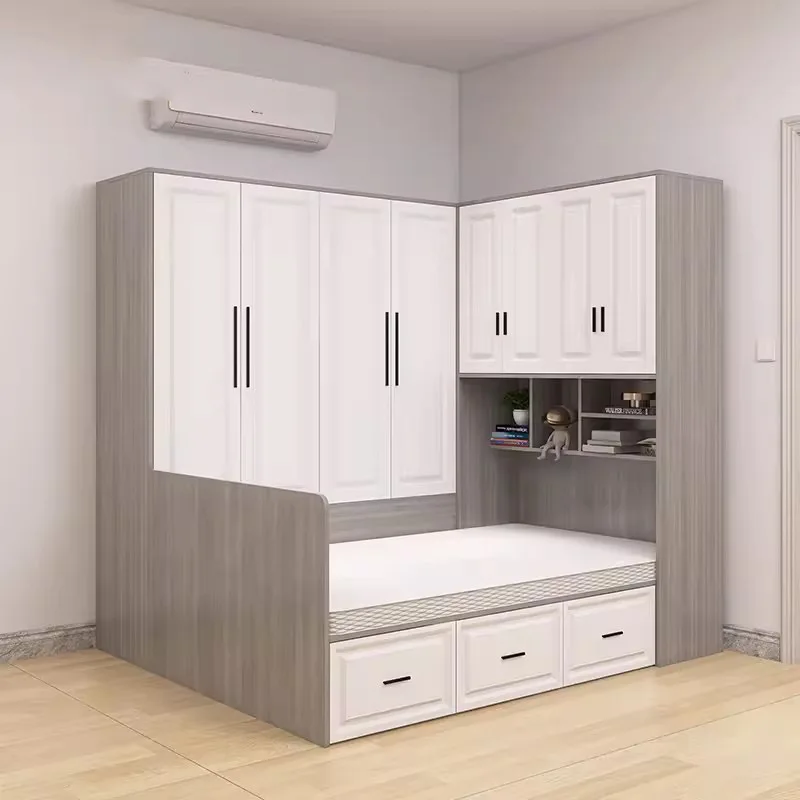 

Tatami bed wardrobe integrated small apartment children's bedroom multi-functional space-saving solid wood with side cabinet