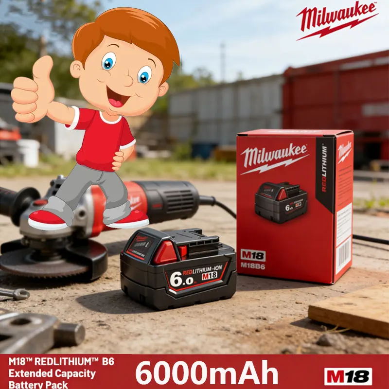 Milwaukee M18 6.0Ah Lithium Battery Original Tool Charger Compatible with M18B6 Models 48-11-1860 48-11-1850 48-11-1840