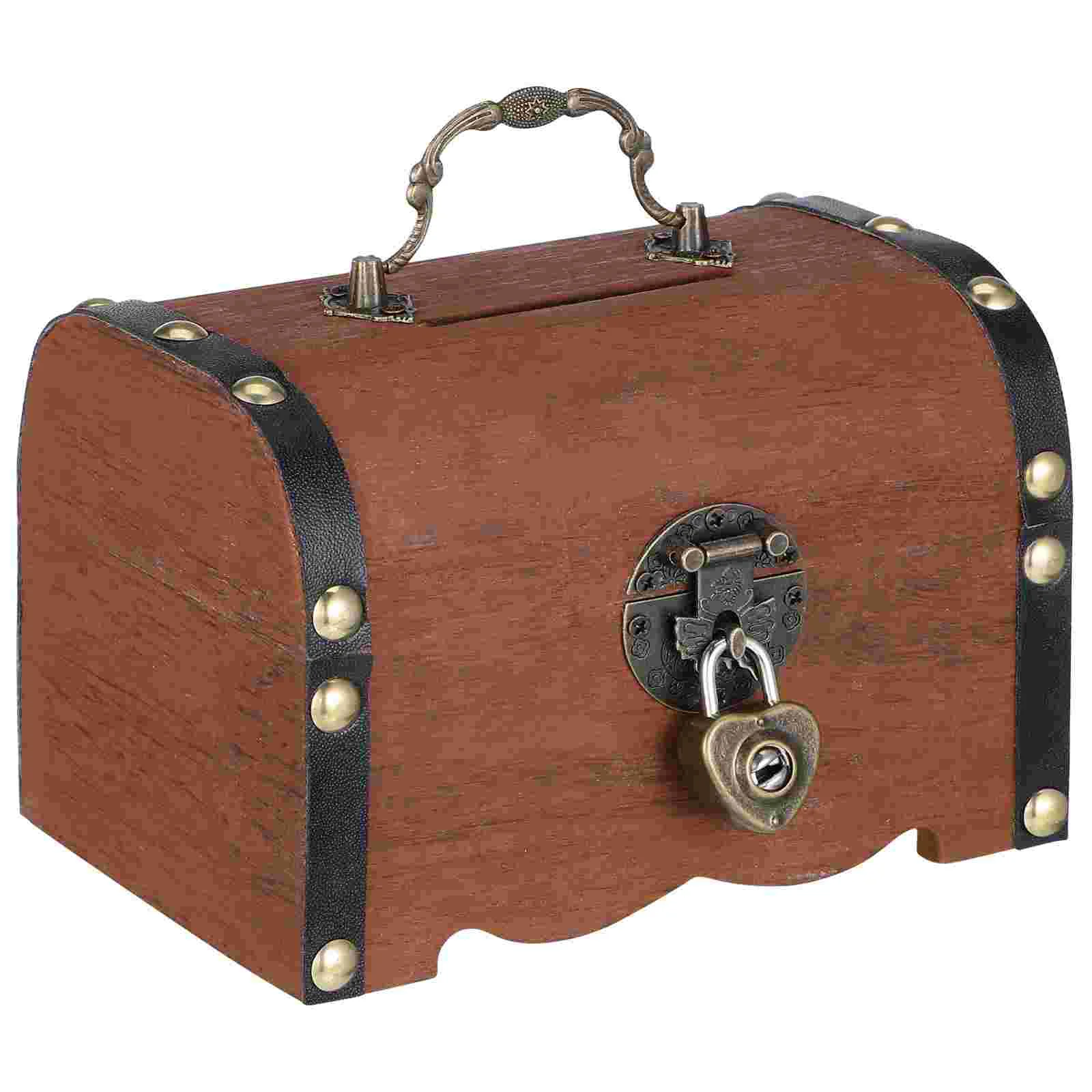 Home Decor Piggy Bank for Wood Storage Trunk Decorative Miss Locking Lockers