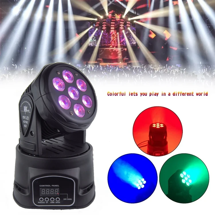 Mini lumière mobile Led, 7x10w, 4 en 1, DMXorgMove, RGBW