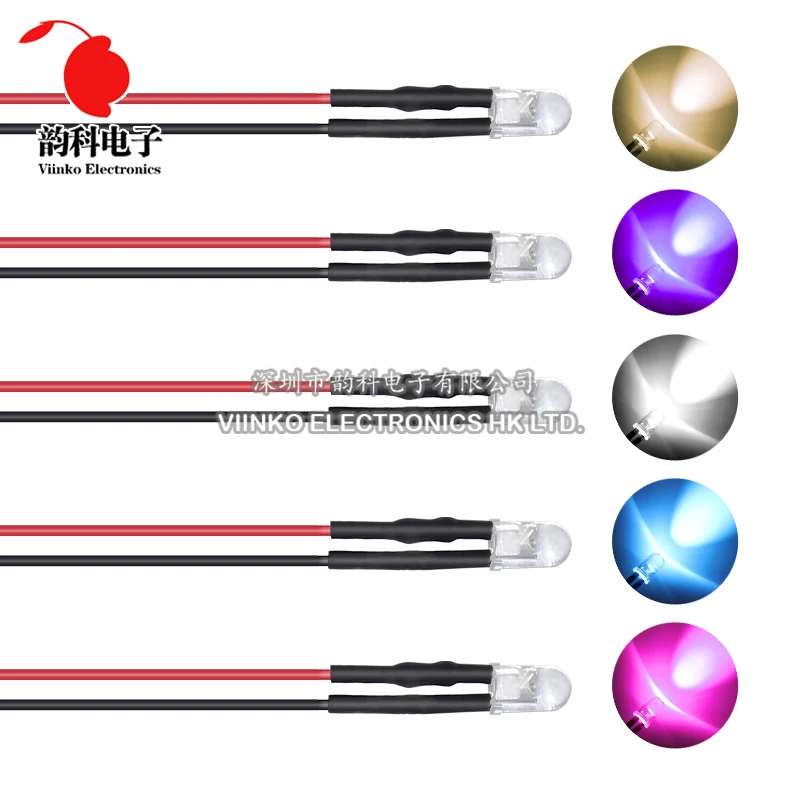 10Pcs 5MM LED 12V 20cm Pre-wired White Red Green Blue Yellow RGB Diode  Lamp Decoration Light Emitting Diodes  Pre-soldered