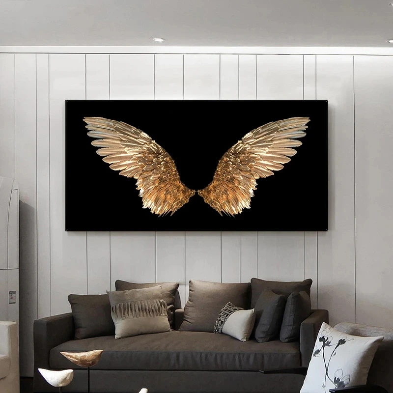 Golden Wings Luxurious Art Canvas Painting Prints Poster Abstract Luxury Wall Art Picture for Modern Living Room Home Decoration