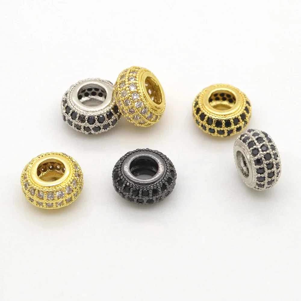 

3 Pcs Spacer Beads for Diy Chain Bracelet Necklace Jewelry Making Accessories Copper Inlay Zircon Oblate Loose Beads Wholesale