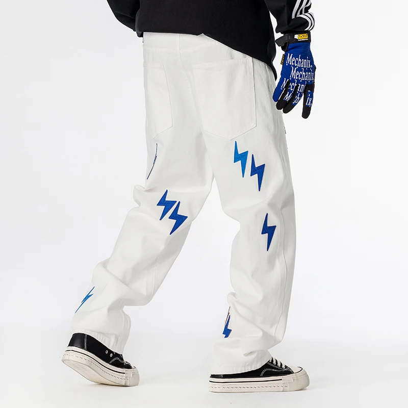 アメリカンハイストリートファッションバギージーンズメンズストリートウェアファッションヒップホップルーズカジュアルプラスサイズホワイトデニムジーンズパンツトラウザーズ