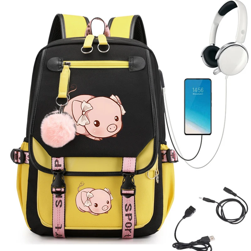 Schult aschen für Schüler Rucksack Cartoon niedlichen Schwein drucken Grafik Teenager Rucksack zurück zur Schule Schult asche USB Bagpack