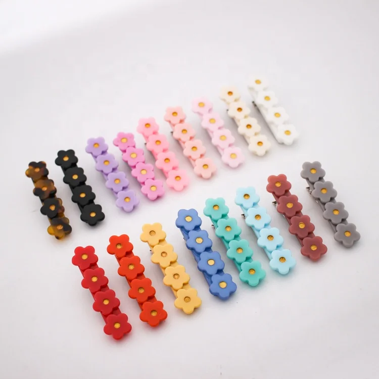 Wholesale Bright colors cute hair clip duckbill acrylic acetate mini flower hair clips