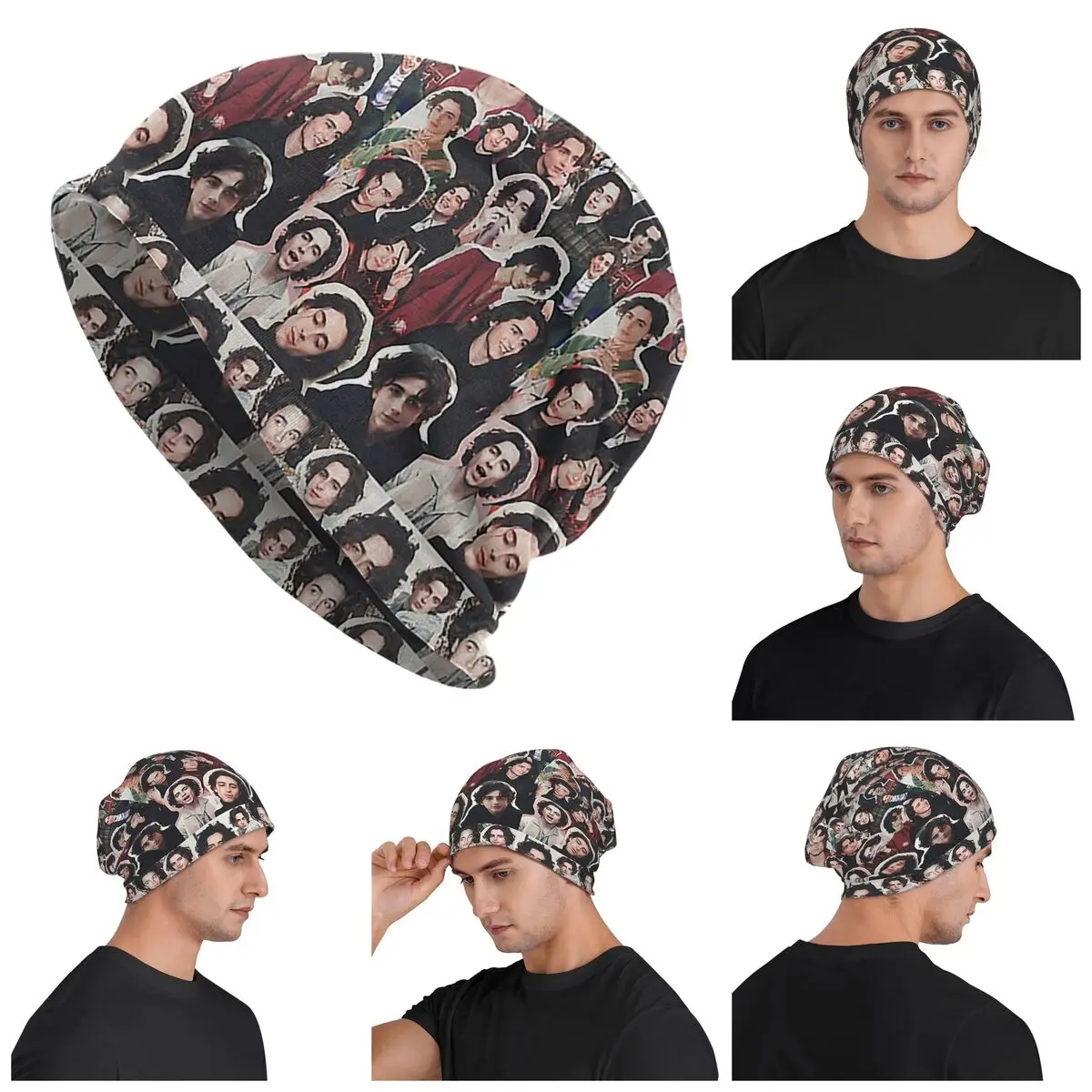 

Timothee Chalamet Коллаж Edit Теплая вязаная шапка Хип-хоп Капот Шапка Осень Зима Уличные шапки Шапки для взрослых унисекс