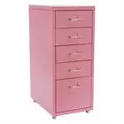 5-drawer Storage Cabinet With Wheels Metal File Cabinet Office Organizer Pink