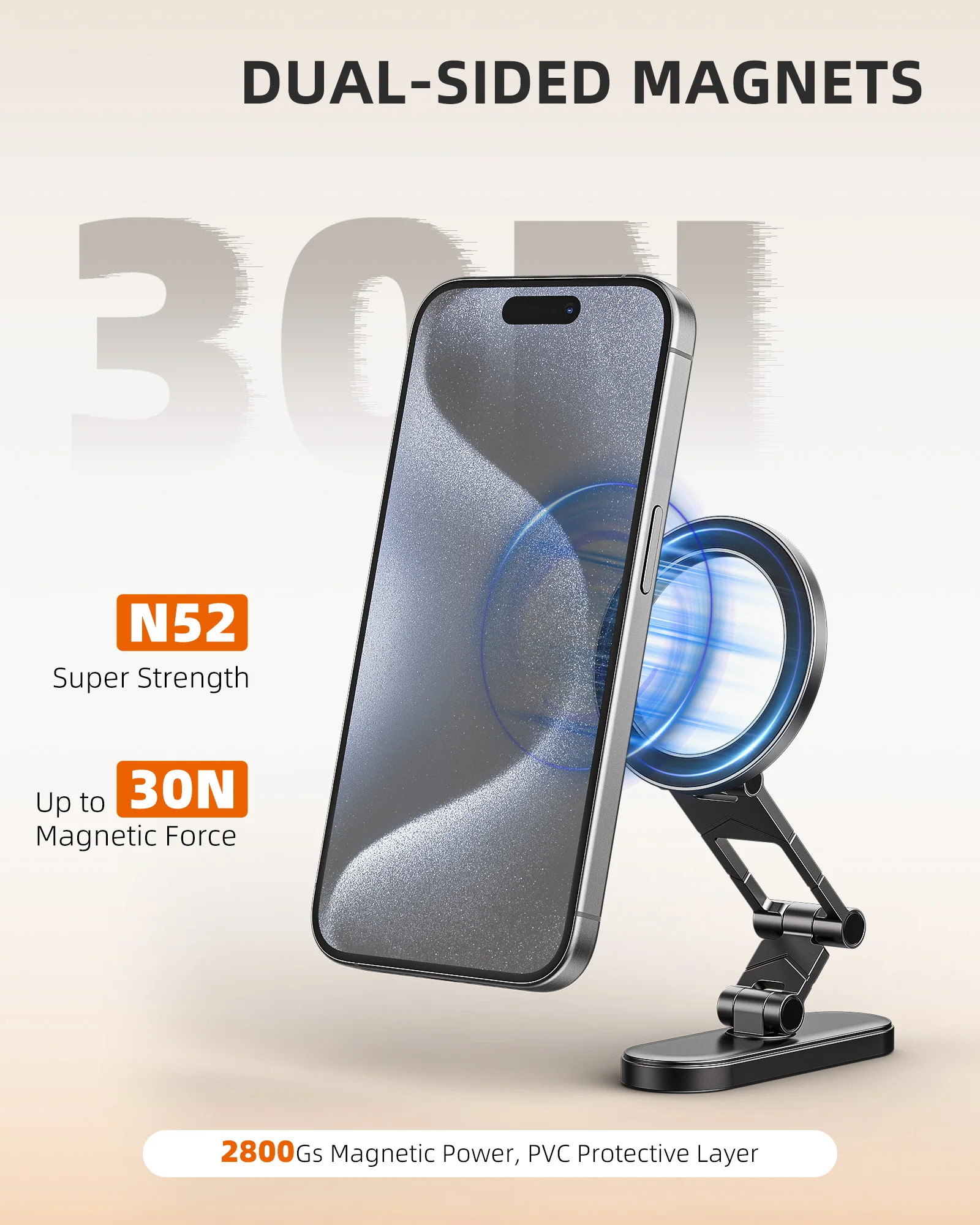 Dual Side Magnetic Phone Holder Magsafe Car Holder Mount Dashboard 360 Rotation Phone Holder for iPhone 16 15 Android