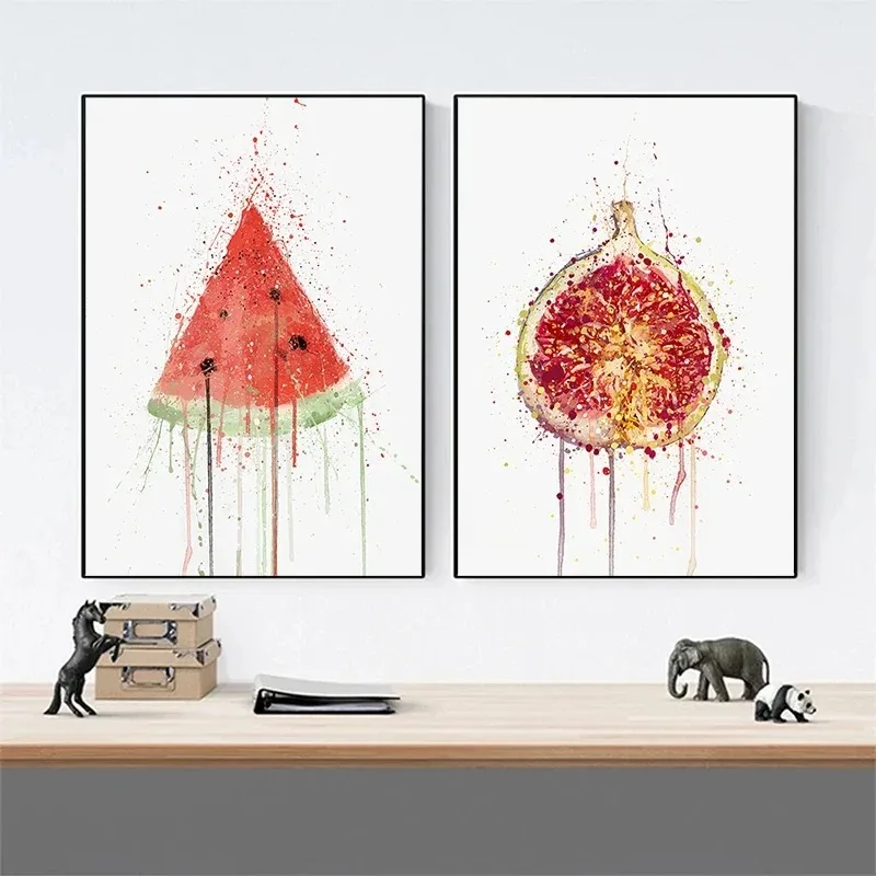 Watercolor Fruit Poster Lemon Watermelon Fig Cherry Passionfruit Kiwi Berry Canvas Painting Wall Art Picture Kitchen Home Decor