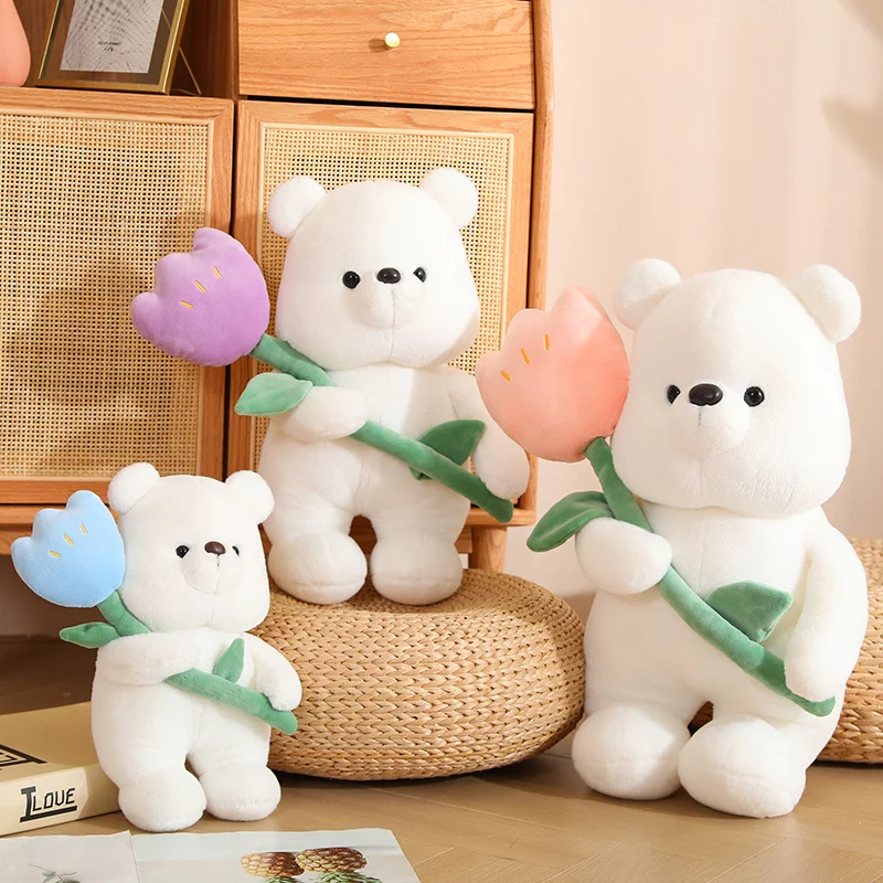 

Kawaii Tulip Bear Plush Toy Lovely Stuffed Animals Bears Hug Flowers Plushies Doll Cute Soft Kids Baby Toys for Girls Room Decor