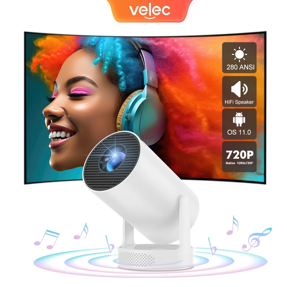 

Velec HY300 Pro HiFi Projector 4K Android 11 Wifi6.0 H713 280ANSI 720P Built-in Cinema Sound Speaker Protable Mini Projetor