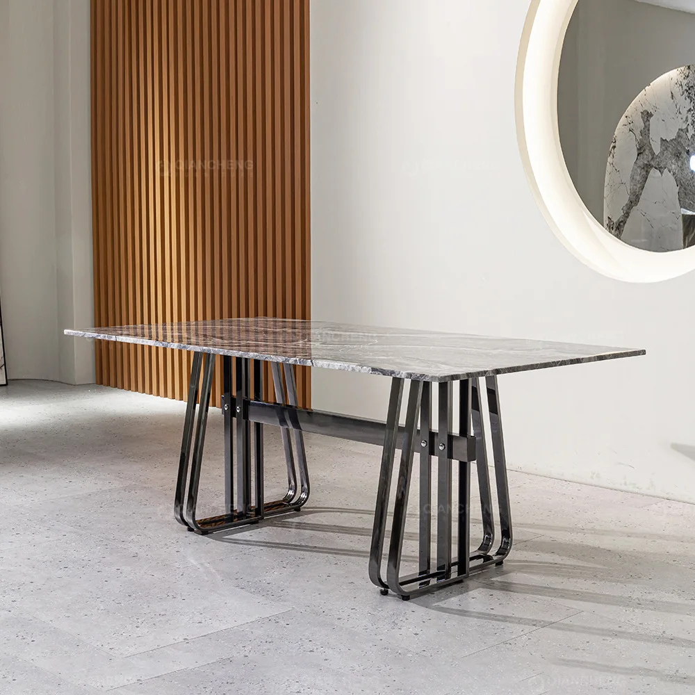 Household high-end dining table for 10 people, rectangular marble dining table and chairs
