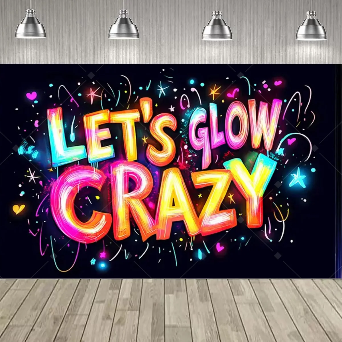 UV-Schwarzlicht Let's Glow Crazy Theme Party Dekorationen Hintergrund Neon Fluoreszierender Effekt Geburtstag Party Supplies Dekor Banner – Detail 11