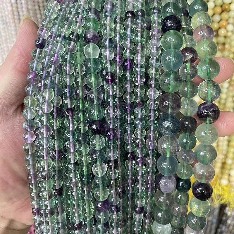 Natural Stone Multicolor Fluorite Beads Round Loose Beads 15