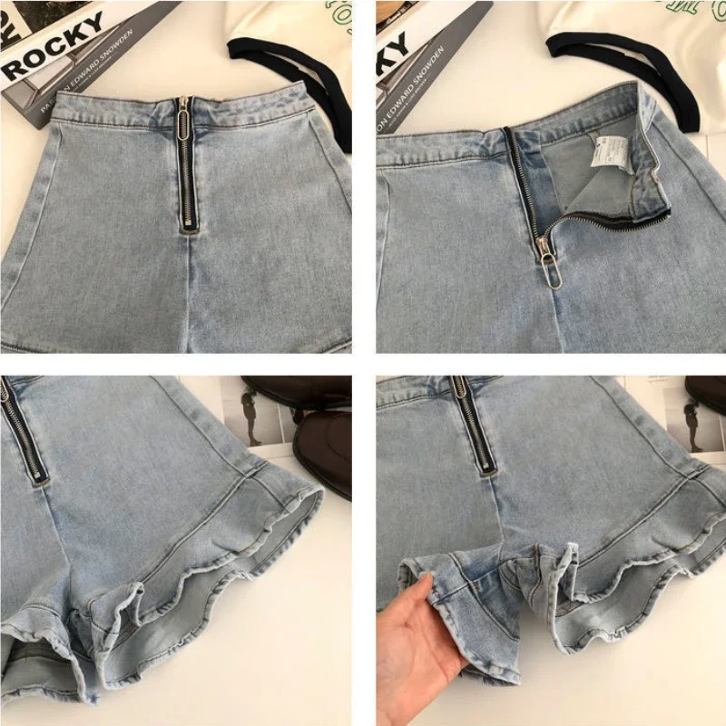 Denim Ruffles Shorts Women Streetwear Cute Y2k Clothes Aesthetic Ulzzang Vintage Retro High Waist Stylish New Arrival Casual Ins